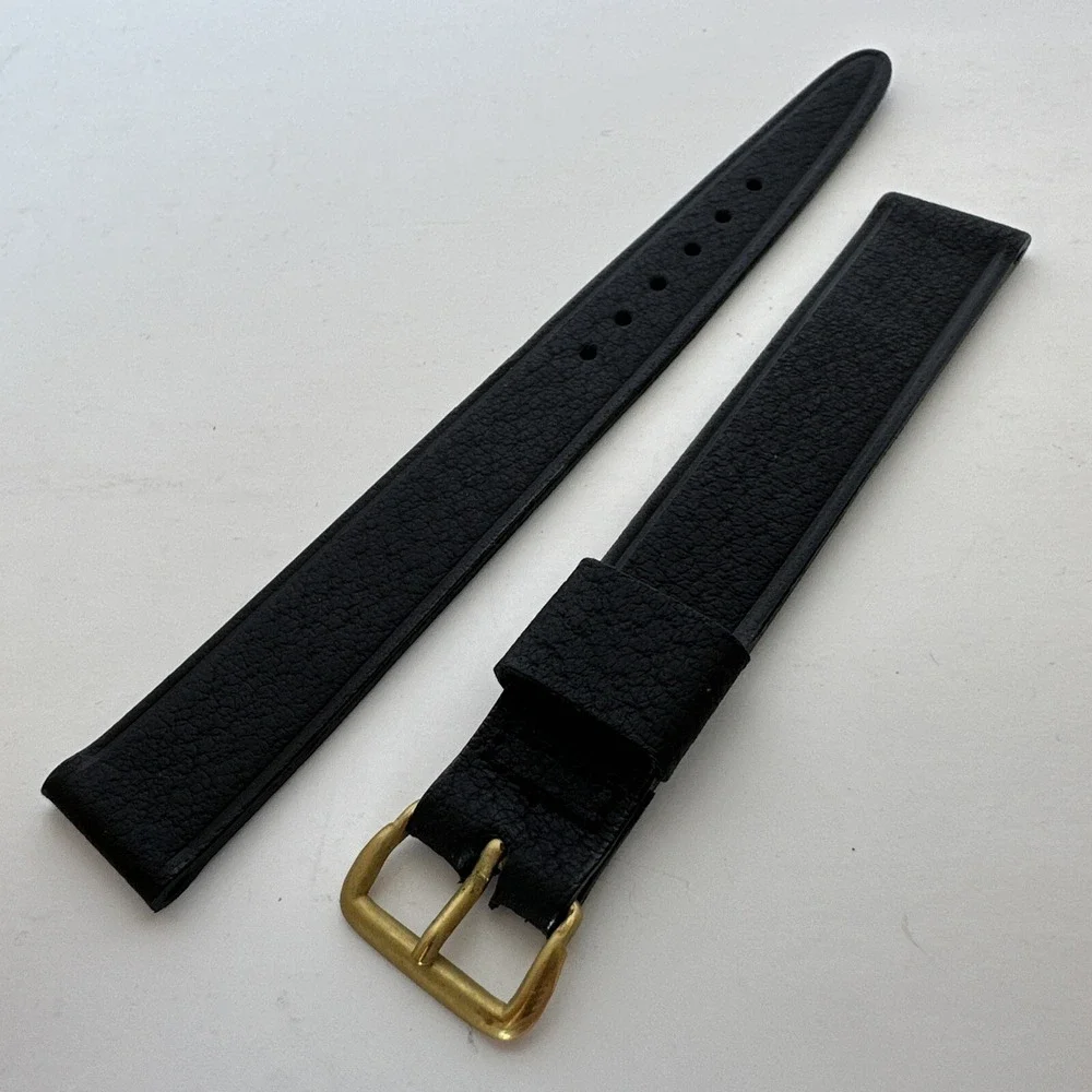 Kreisler Vintage Watch Strap 18mm Black Genuine Leather Gold Buckle Band